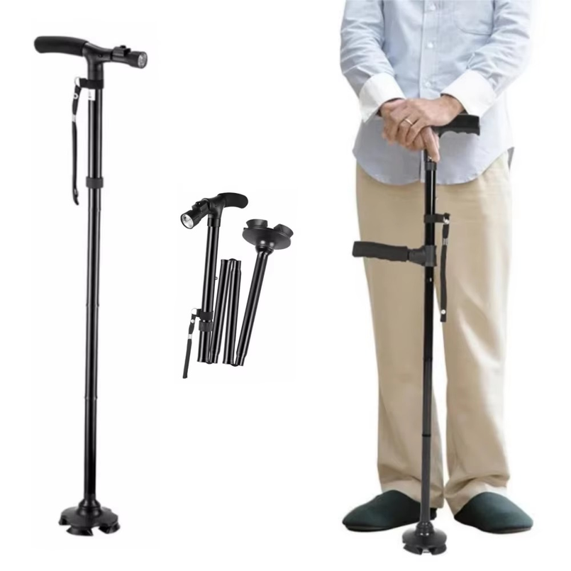 Folding Walking Sticks Hiking Adjustable - Zusammenklappbarer Gehstock mit LED-Licht, verstellbar, leicht,