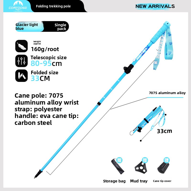 Folding Walking Sticks Hiking Adjustable - Kinder-Trekkingstock, faltbar, Einzelner Wanderstock, 7075 Aluminiumlegierung,