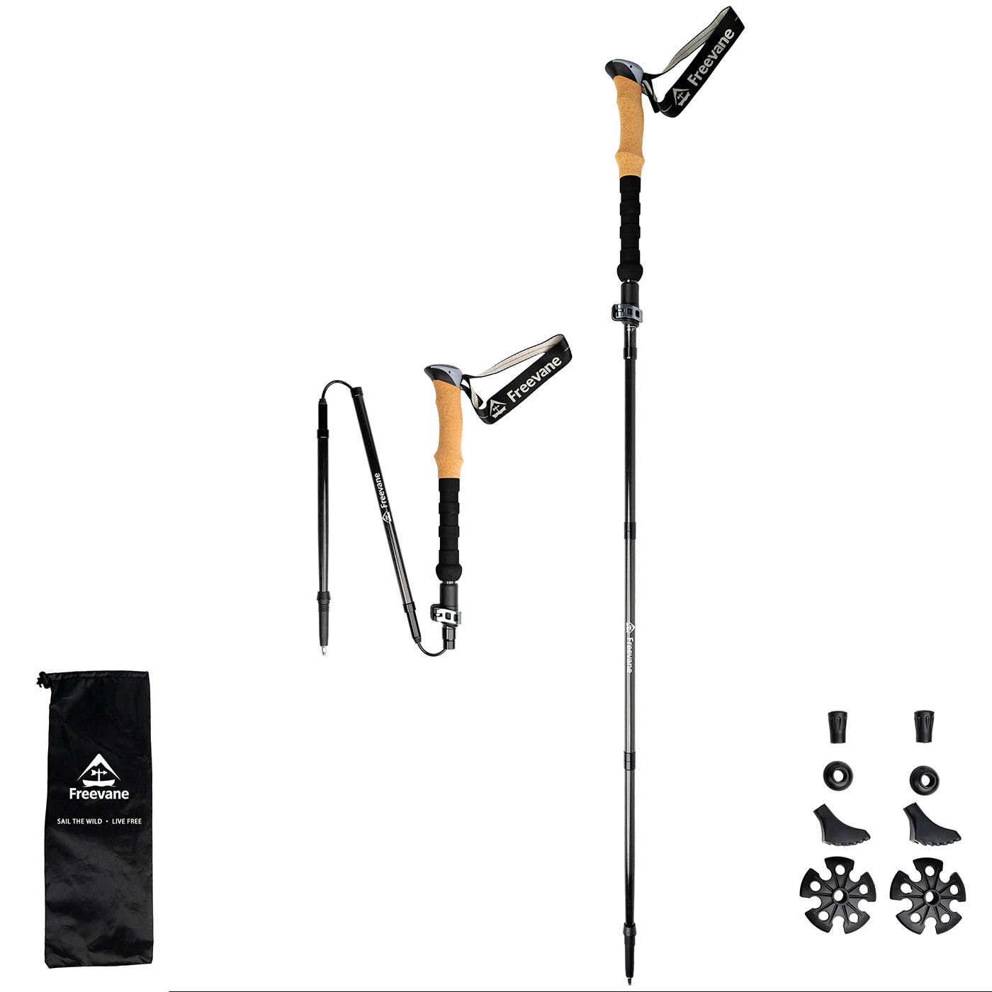 Carbon Fiber Trekking Poles Ultralight Pair - Carbon-Wanderstöcke (Paar), faltbare Z-Trekkingstöcke 5-teilig, Korkgriff,
