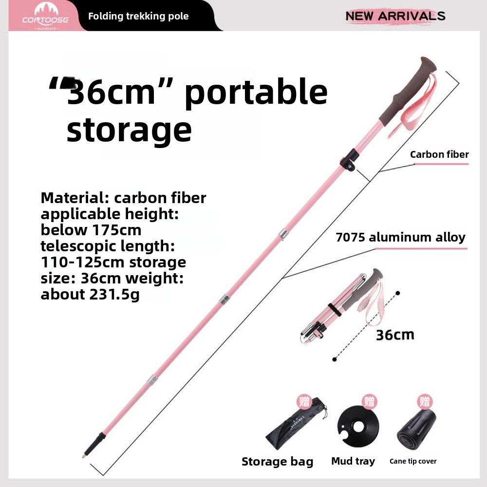 Folding Walking Sticks Hiking Adjustable - 1 Stück Ultraleichter Carbonfaser-Falt-Trekkingstock, Verstellbarer Wanderstock