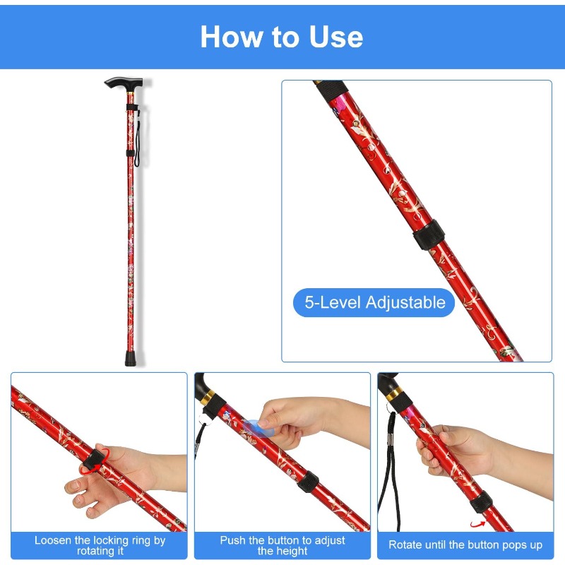 5-stufig verstellbarer, klappb – Folding Walking Sticks Hiking Adjustable Bewertung und Preis